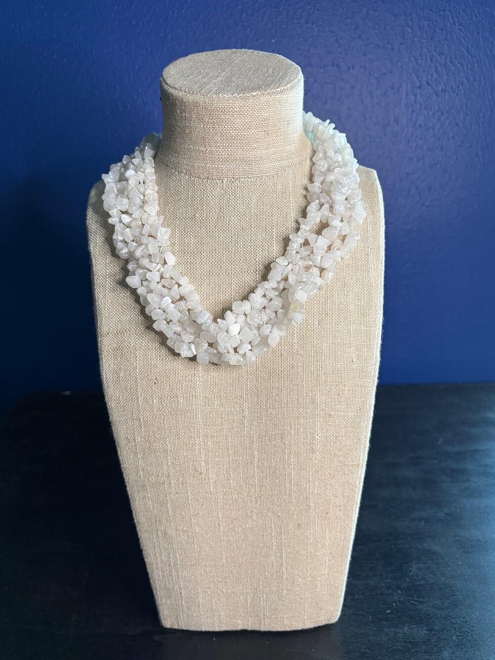 Vintage Frosted Stone Cluster Necklace • 18" • Ethereal Glamour